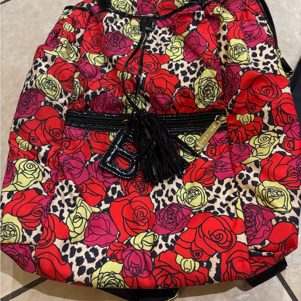Betsey Johnson Red and Yellow Floral Leopard Backpack
